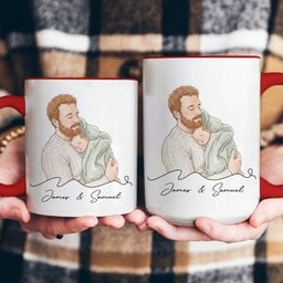 Custom Portrait Watercolor Father's Day Gift For Dad, New Dad, Husband - Personalized Mug – view 4