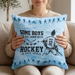 Born With Hockey In Their Souls - Personalized Pillow Cover – view 7