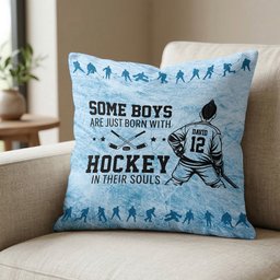 Born With Hockey In Their Souls - Personalized Pillow Cover – view 5