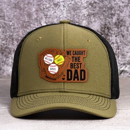 We Caught The Best Dad - Baseball, Softball Dad With Kids' Names - Personalized Cap