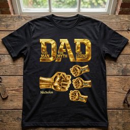 Dad The Man The Myth The Legend - Gold Fist Bumps With Kids Names - Personalized Shirt – view 5