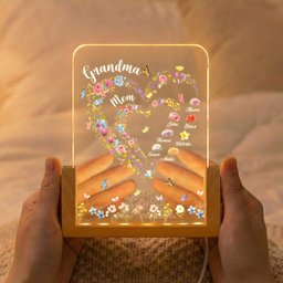 First Mom Now Grandma Heart Flower With Kids' Names & Birth Flower Personalized Night Light – view 2