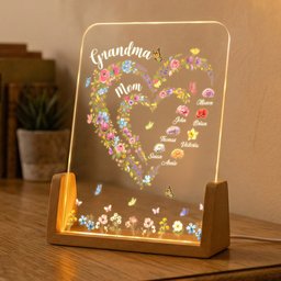 First Mom Now Grandma Heart Flower With Kids' Names & Birth Flower Personalized Night Light – view 4