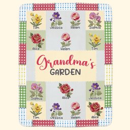 Grandma's Garden Patchwork Birth Flower - Personalized Blanket – view 2