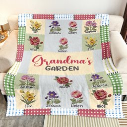 Grandma's Garden Patchwork Birth Flower - Personalized Blanket – view 3
