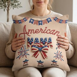 American Mama Grandma 250th Birthday USA Faux Pattern - Personalized Pillow Cover – view 3