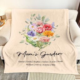 Family Birth Flower Bouquet Flowers Gift For Mom, Grandma, Family - Personalized Blanket – view 3