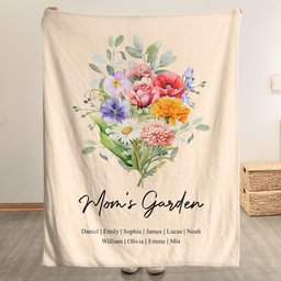 Family Birth Flower Bouquet Flowers Gift For Mom, Grandma, Family - Personalized Blanket