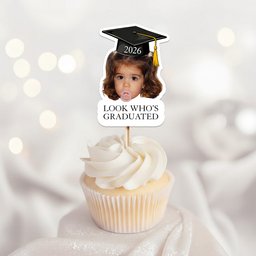 Custom Vintage Childhood Photo Graduation Party Gifts - Personalized Cupcake Toppers – view 2
