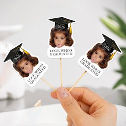 Custom Vintage Childhood Photo Graduation Party Gifts - Personalized Cupcake Toppers – view 4