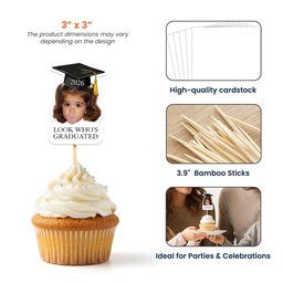 Custom Vintage Childhood Photo Graduation Party Gifts - Personalized Cupcake Toppers – view 5