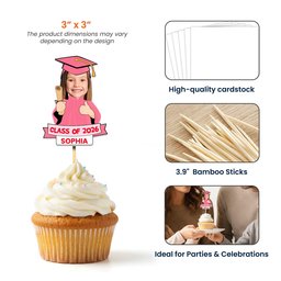 Custom Funny Face Graduation - Personalized Cupcake Toppers – view 5