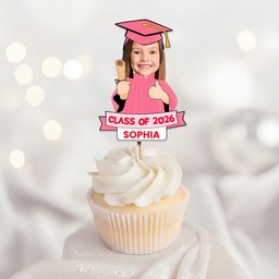 Custom Funny Face Graduation - Personalized Cupcake Toppers – view 2