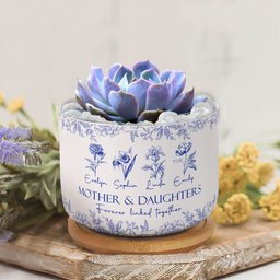 Mother & Daughters Forever Linked Together Birth Flower - Personalized Ceramic Plant Pot – view 4
