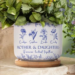 Mother & Daughters Forever Linked Together Birth Flower - Personalized Ceramic Plant Pot – view 5