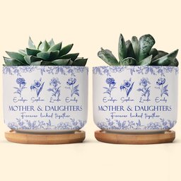 Mother & Daughters Forever Linked Together Birth Flower - Personalized Ceramic Plant Pot – view 2