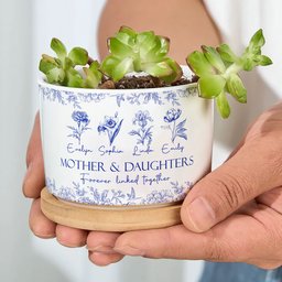 Mother & Daughters Forever Linked Together Birth Flower - Personalized Ceramic Plant Pot – view 6