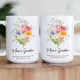 Family Birth Flower Bouquet Flowers Gift For Mom, Grandma, Family - Personalized Mug – view 3