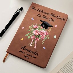 Custom Birth Month Flower Graduation - Personalized Leather Journal – view 4