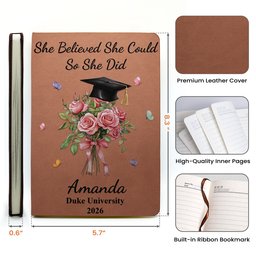 Custom Birth Month Flower Graduation - Personalized Leather Journal – view 5