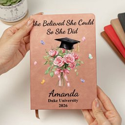 Custom Birth Month Flower Graduation - Personalized Leather Journal – view 2