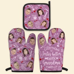 Everything Tastes Better When Grandma Makes It - Personalized Oven Mitts And Pot Holder – view 6
