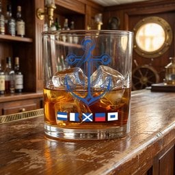 Name In Nautical Flags, Sailor, Anchor Compass Life - Personalized Whiskey Glass