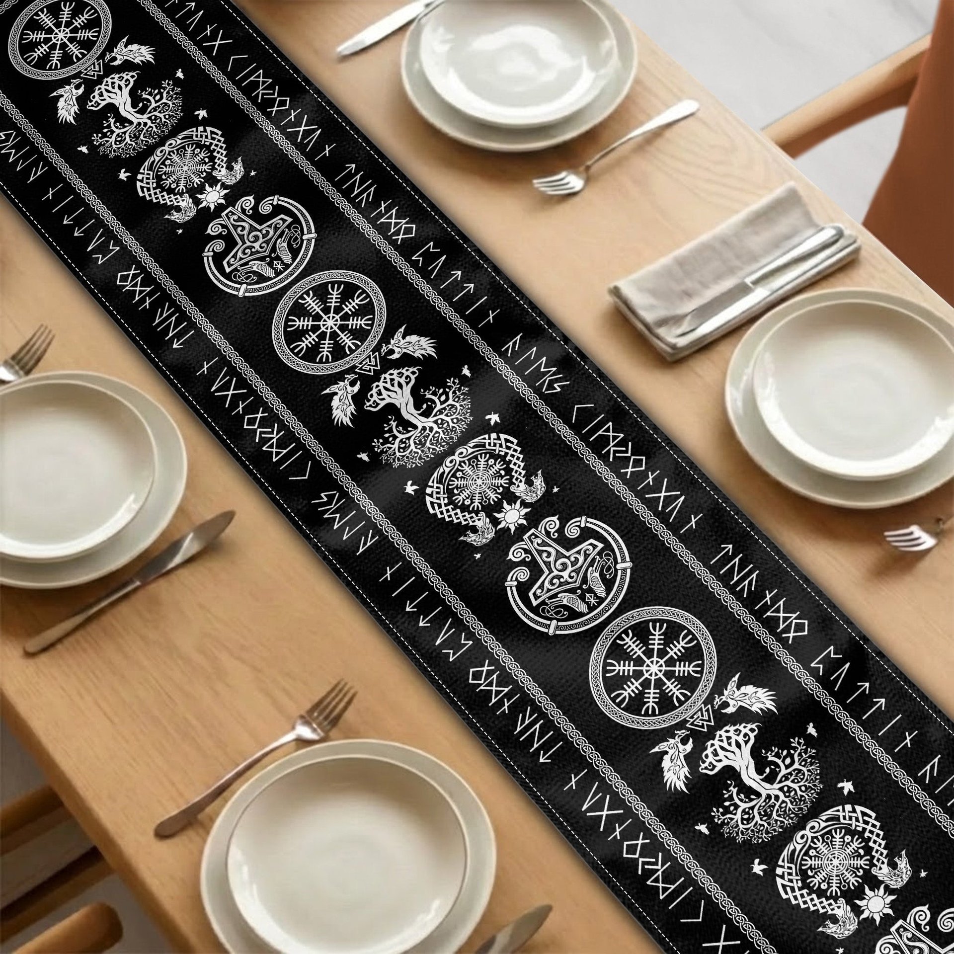 Custom Family Name In Viking Runes - Personalized Table Runner
