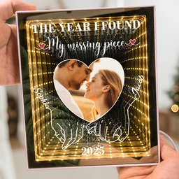 The Year I Found My Missing Piece Anniversary Valentine's Day Gift - Personalized Photo Infinity Mirror Light Box – view 4