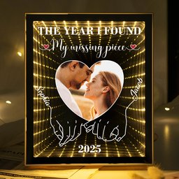 The Year I Found My Missing Piece Anniversary Valentine's Day Gift - Personalized Photo Infinity Mirror Light Box