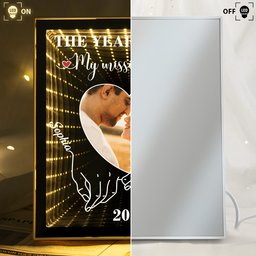 The Year I Found My Missing Piece Anniversary Valentine's Day Gift - Personalized Photo Infinity Mirror Light Box – view 5
