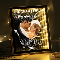 The Year I Found My Missing Piece Anniversary Valentine's Day Gift - Personalized Photo Infinity Mirror Light Box – view 2