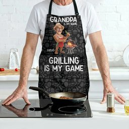 Grilling Is My Game Gift For Grandpa, Papa - Personalized Apron – view 3
