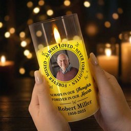 Custom Photo Memorial Always Loved Never Forgotten - Personalized Photo LED Candle Light – view 4