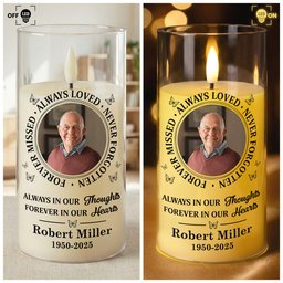 Custom Photo Memorial Always Loved Never Forgotten - Personalized Photo LED Candle Light – view 5
