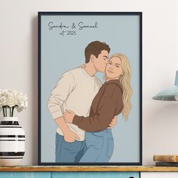 Custom Couple Portrait Anniversary Valentine's Day Gift For Her, Him - Personalized Photo Poster – view 2