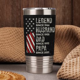 Legend, Husband, Dad And Grandpa Custom Family Name - Personalized 20oz Leather Wrapped Tumbler – view 3