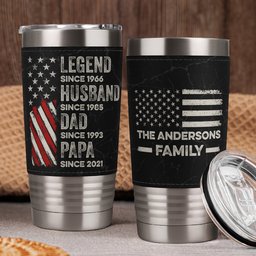 Legend, Husband, Dad And Grandpa Custom Family Name - Personalized 20oz Leather Wrapped Tumbler