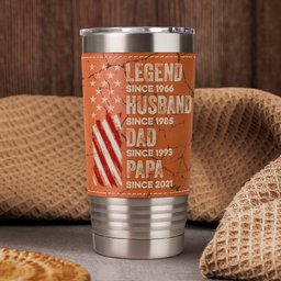 Legend, Husband, Dad And Grandpa Custom Family Name - Personalized 20oz Leather Wrapped Tumbler – view 2