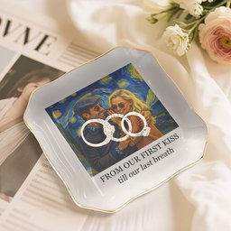 Couple Photo Van Gogh Style Art Anniversary Valentine's Day Gift - Personalized Jewelry Dish – view 6