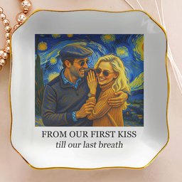 Couple Photo Van Gogh Style Art Anniversary Valentine's Day Gift - Personalized Jewelry Dish – view 5