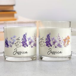 Custom Name & Birth Flower Faux Pressed Flower - Personalized Glass Mug – view 3