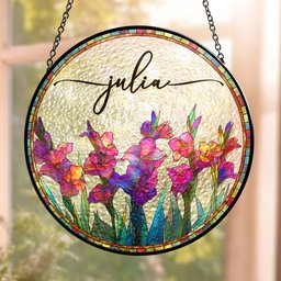 Custom Birth Flower & Name - Personalized Stained Glass Window Hanging Suncatcher – view 2