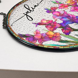 Custom Birth Flower & Name - Personalized Stained Glass Window Hanging Suncatcher – view 5