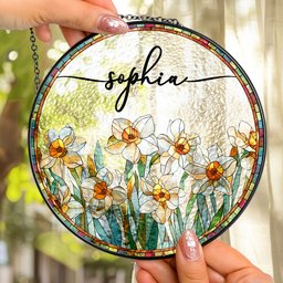 Custom Birth Flower & Name - Personalized Stained Glass Window Hanging Suncatcher – view 3