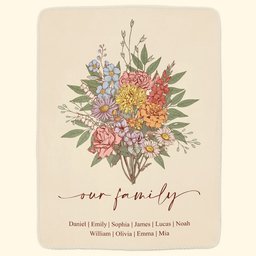 Family Boho Birth Flower Bouquet Flowers Gift For Mom, Grandma, Family - Personalized Blanket – view 2