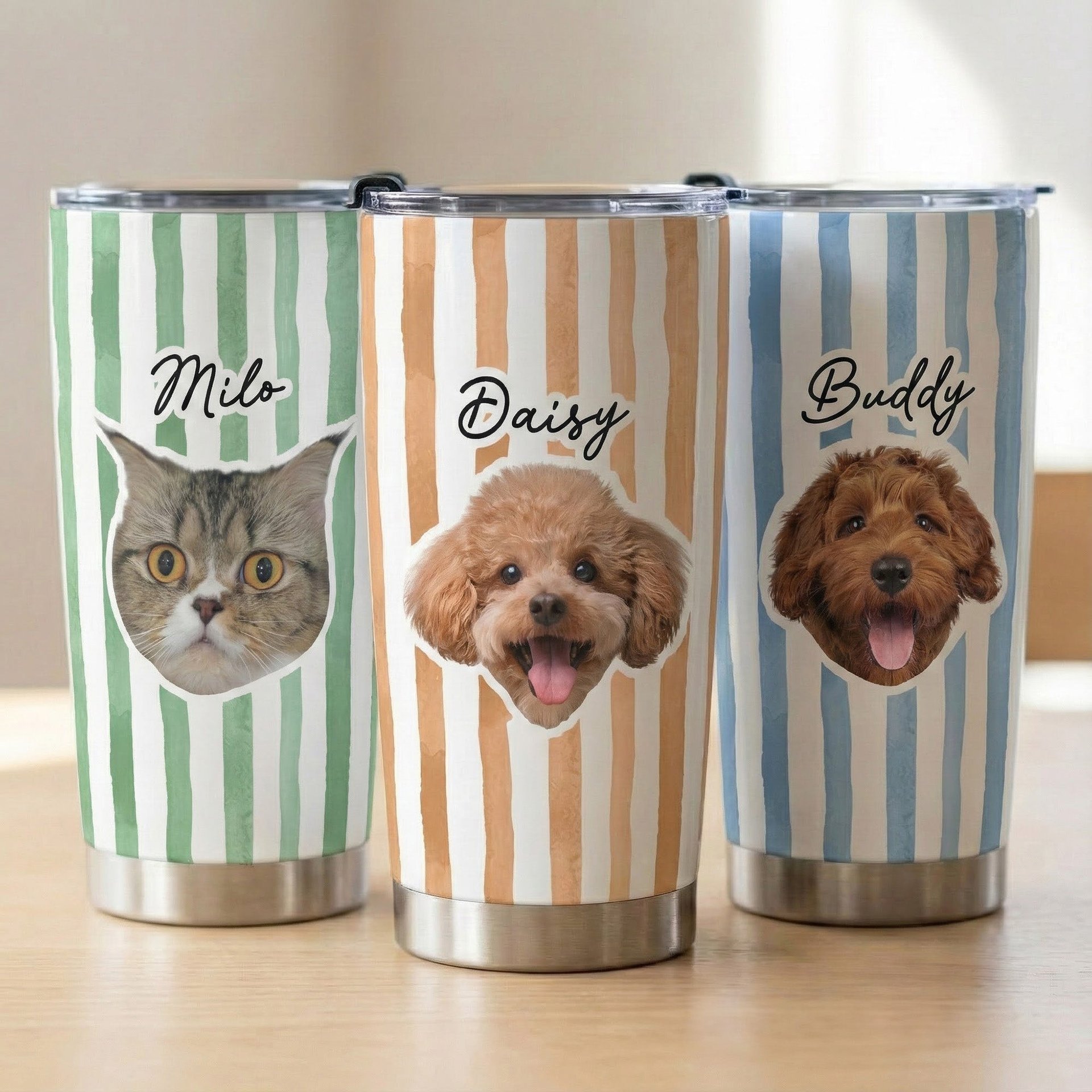 Custom Pet Portrait Tumbler Cup Dog Lover Cat Lover Gift - Personalized Photo Tumbler Cup