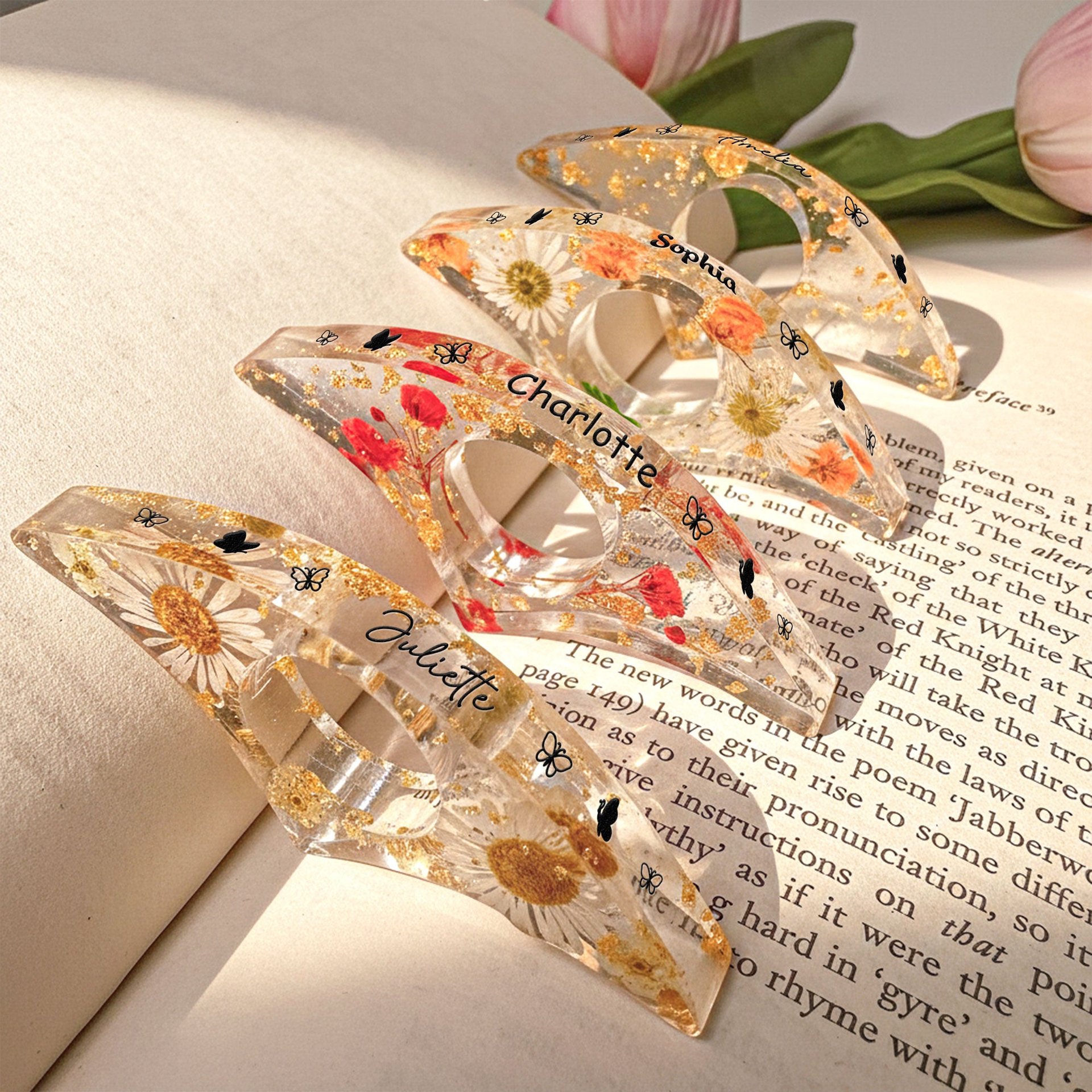 Real Flower, Floral Flower, Book Lover - Personalized Resin Book Page Holder