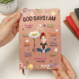 Birth Flower God Says I Am - Personalized Leather Journal – view 2