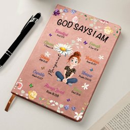 Birth Flower God Says I Am - Personalized Leather Journal – view 4